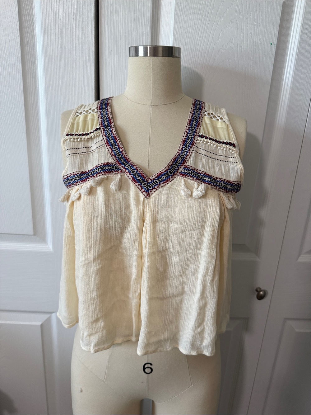 PPLA Cream Boho Embroidered V-Neck Camisole
